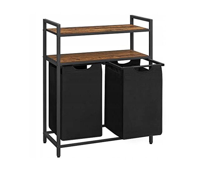 Prateleira de casa de banho com cestos de roupa suja 2 unidades, castanho/preto