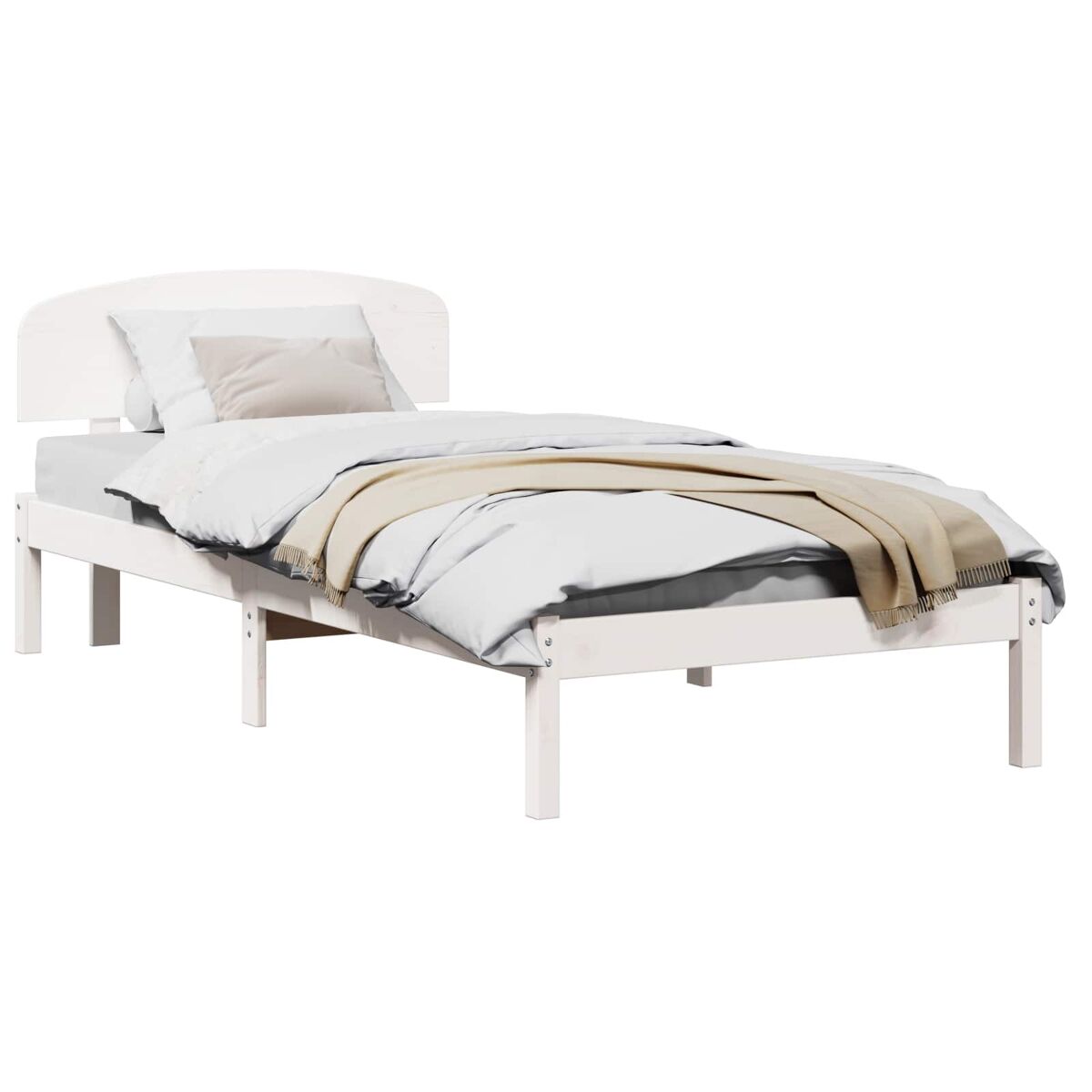 Estrutura de cama de solteiro para adultos - branco 90 x 190 cm madeira de pinheiro sólida