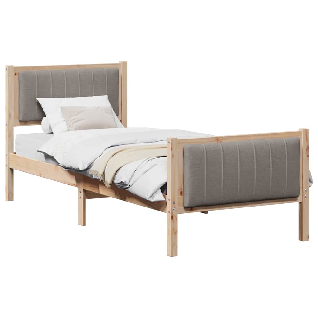Estrutura de cama de solteiro para adultos com cabeceira marrom e taupe 80 x 200 cm