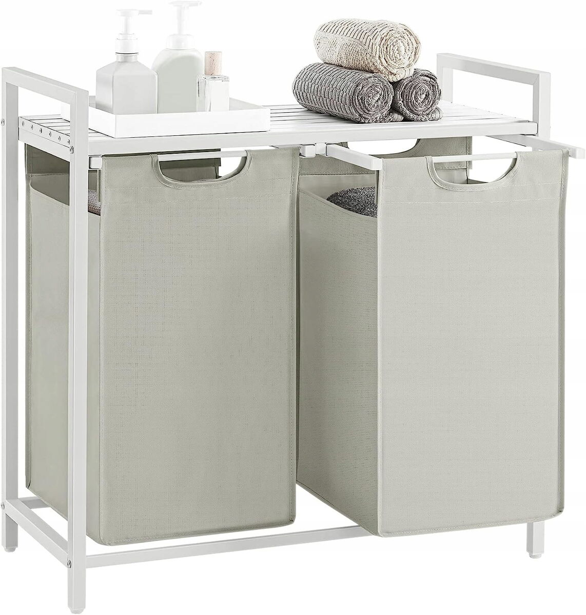 Prateleira de casa de banho com cestos de roupa suja 2 unidades, branca
