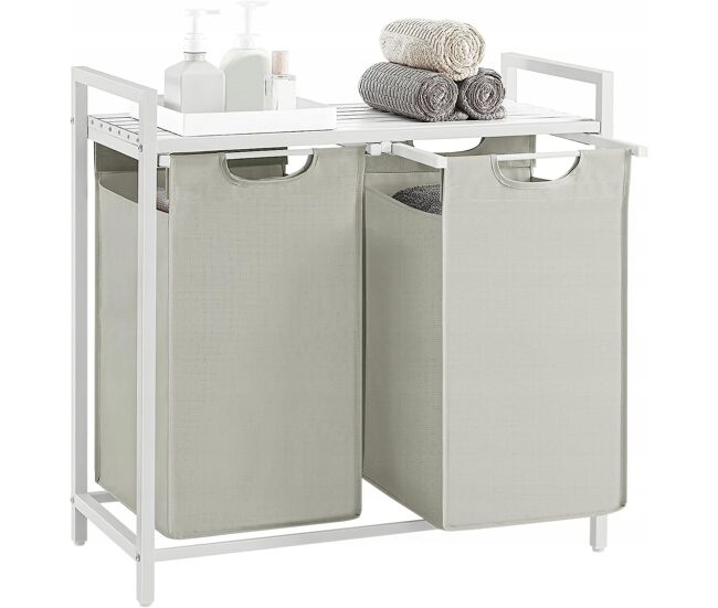 Prateleira de casa de banho com cestos de roupa suja 2 unidades, branca