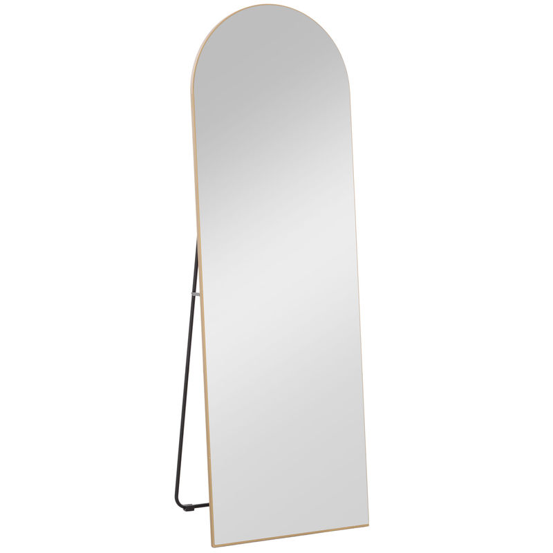 Homcom espelho de corpo inteiro 150x50 cm espelho de pé arqueado sem moldura independente apoiável e de parede para quarto sala dourado