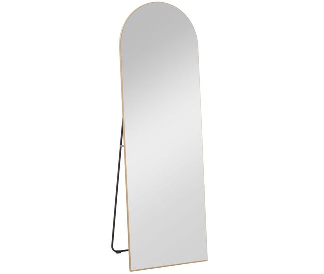 Homcom espelho de corpo inteiro 150x50 cm espelho de pé arqueado sem moldura independente apoiável e de parede para quarto sala dourado