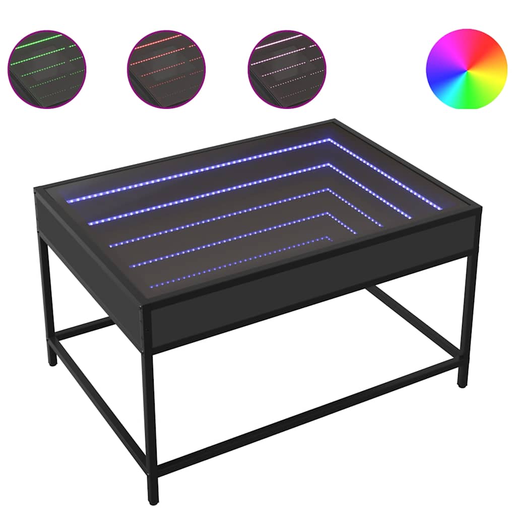 Mesa de centro, mesa baixa, luzes led infinity 70x50x41 cm preto