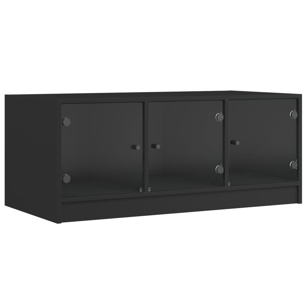 Mesa de centro, mesa baixa, c/ portas de vidro 102x50x42 cm preto