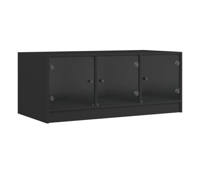 Mesa de centro, mesa baixa, c/ portas de vidro 102x50x42 cm preto