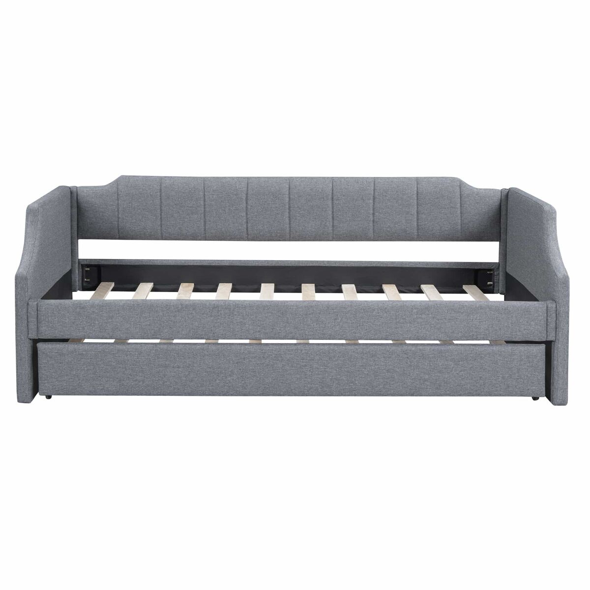 Cama de rodízio 90x190/200cm em tecido de linho - com estrado de molas - cinzento