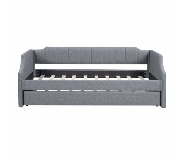 Cama de rodízio 90x190/200cm em tecido de linho - com estrado de molas - cinzento
