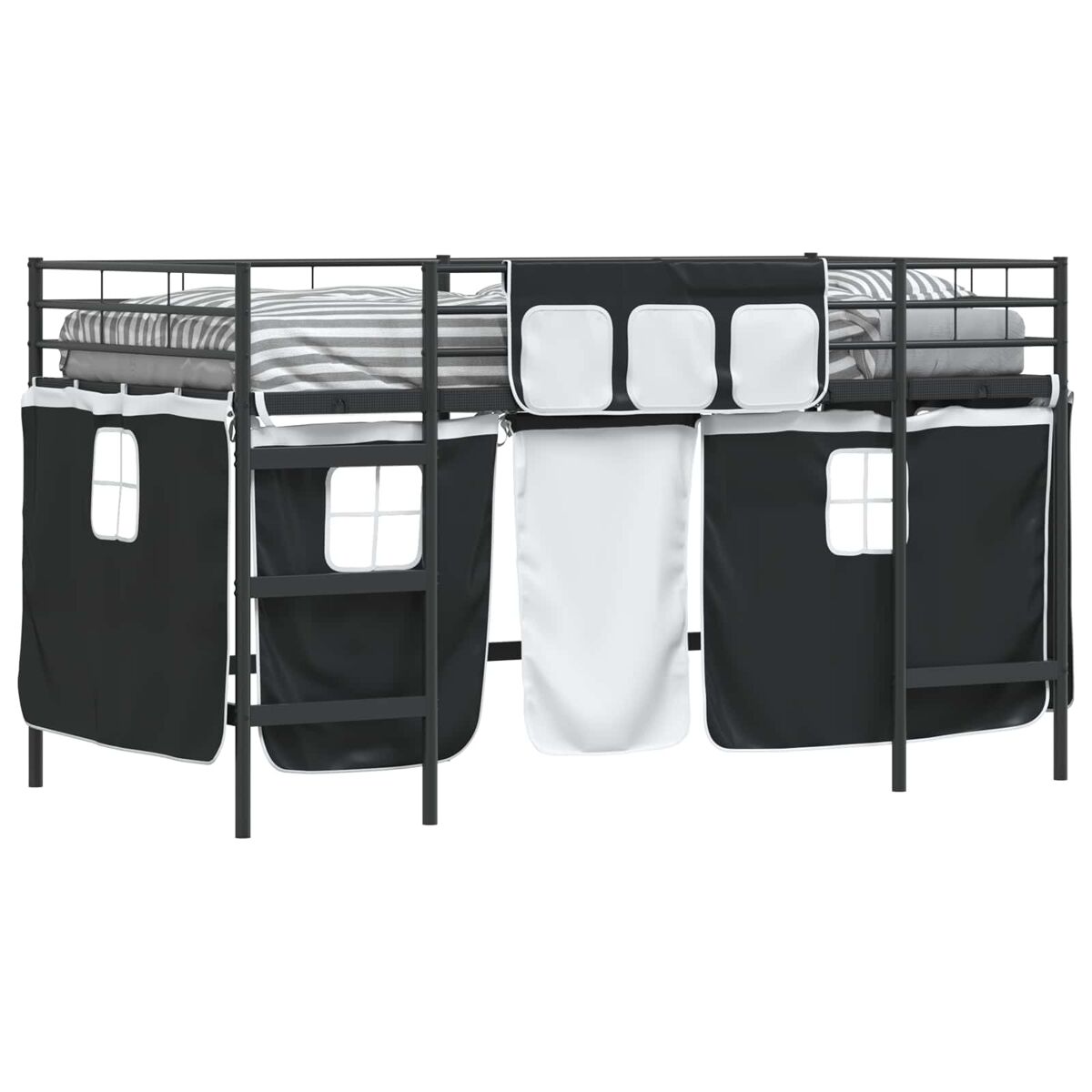 Estrutura de cama infantil loft para crianças com cortinas preto
