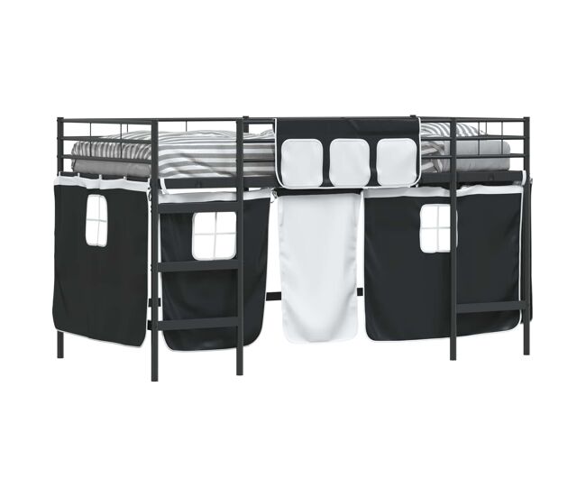 Estrutura de cama infantil loft para crianças com cortinas preto