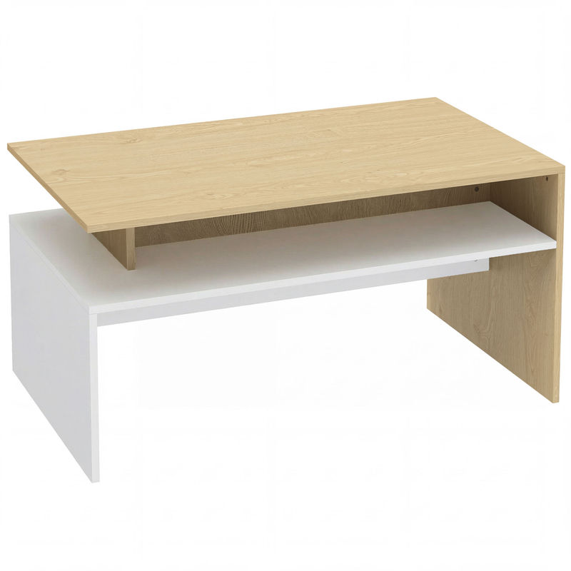 Homcom mesa de centro moderna, mesa baixa para sala de estar com compartimento, 95x55x50 cm madeira e branco