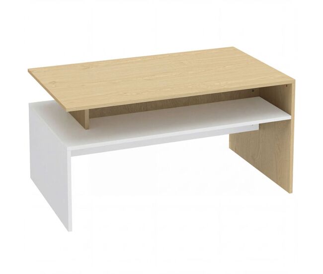 Homcom mesa de centro moderna, mesa baixa para sala de estar com compartimento, 95x55x50 cm madeira e branco