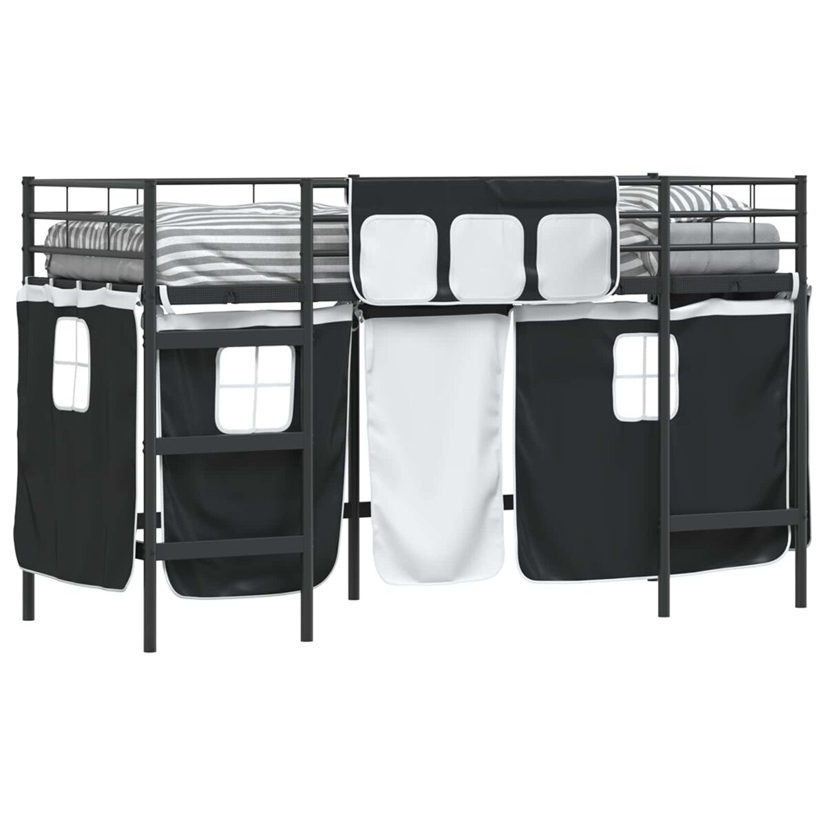Estrutura de cama infantil loft para crianças com cortinas preto