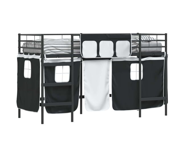 Estrutura de cama infantil loft para crianças com cortinas preto
