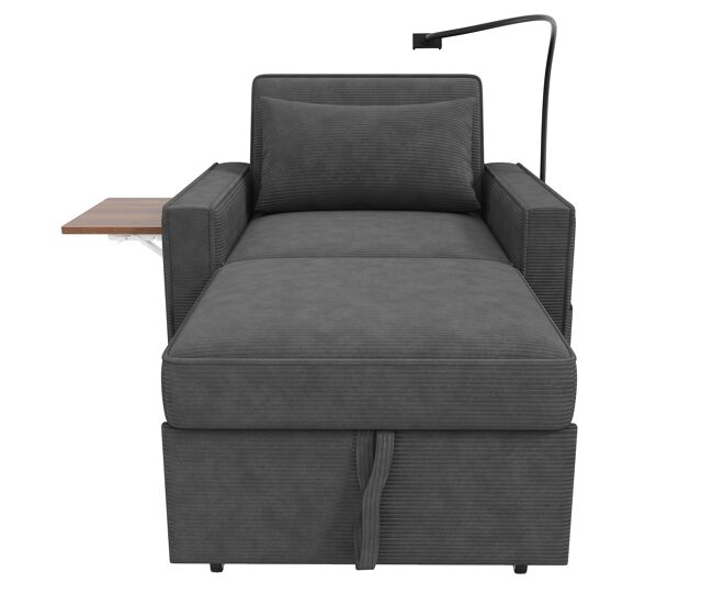 Sofá-cama multifuncional de 1 lugar - com porta usb, suporte para téléphone, compacto, gris