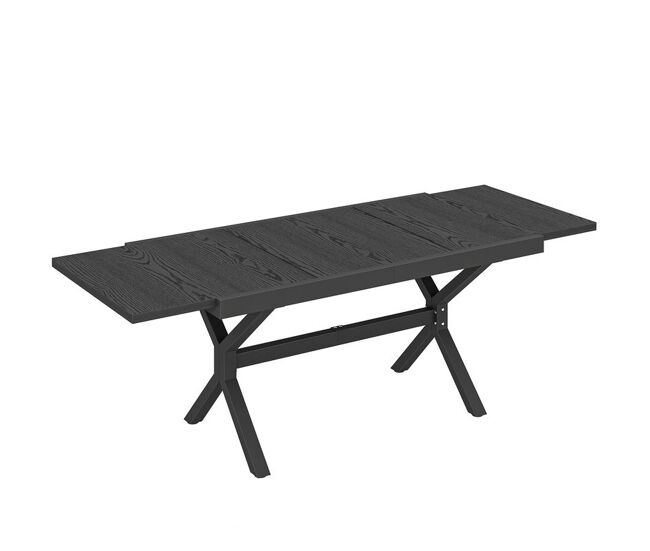Outsunny mesa de jardim extensível com superfície de alumínio, 154/214x85 cm, mesa de jantar exterior extensível retangular com imitação de madeira