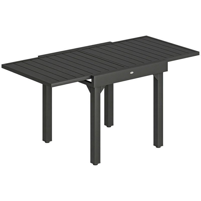 Outsunny mesa de jardim extensível, mesa de jantar exterior extensível 80/160x80 cm, em alumínio, com superfície de ripas, suporta até 70 kg, mesa