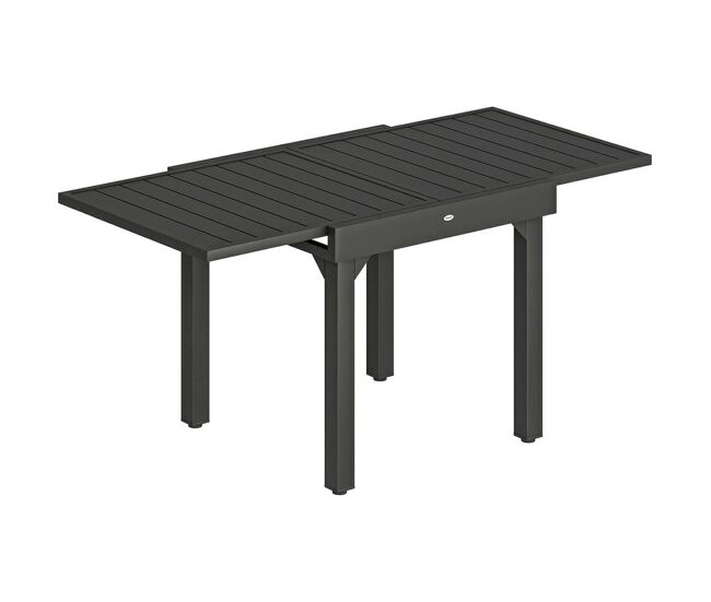 Outsunny mesa de jardim extensível, mesa de jantar exterior extensível 80/160x80 cm, em alumínio, com superfície de ripas, suporta até 70 kg, mesa