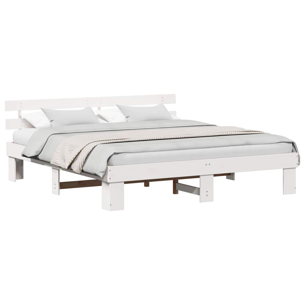 Estrutura de cama de casal com cabeceira king size - branco 200 x 200 cm