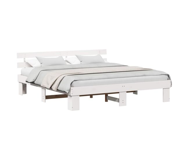 Estrutura de cama de casal com cabeceira king size - branco 200 x 200 cm