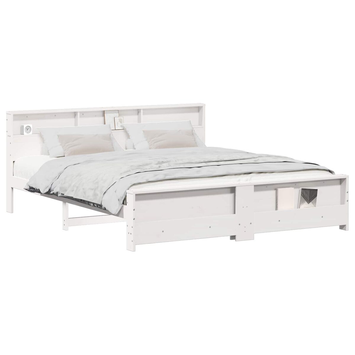 Estrutura de cama de casal simple king size - branco 200 x 200 cm madeira processada
