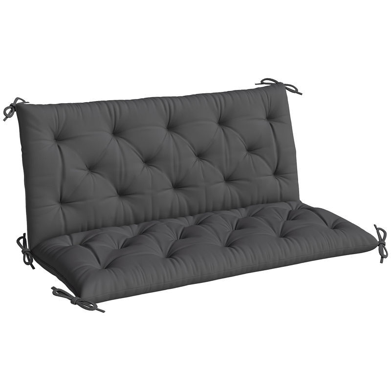 Outsunny almofada para banco com encosto 120x110x12 cm almofada de banco de jardim de 2 lugares com 6 cordões de fixação para balanço de jardim