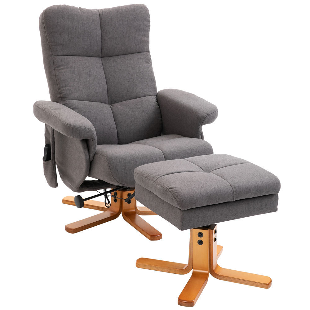 Homcom poltrona relax reclinável com apoio de pés e 10 pontos de massagem, giratória 360°, comando à distância, bolso lateral, gris escuro