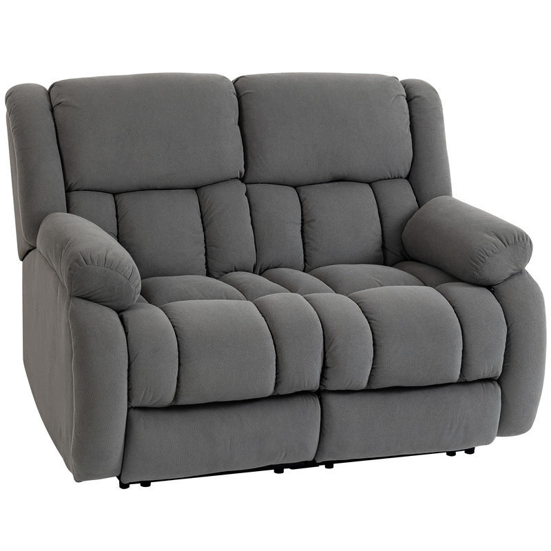 Homcom sofá reclinável manual de 2 lugares ajuste separado revestimento em veludo apoio para os pés ajustável assento amplo molas acolchoado espesso 145x100x102 cm gris
