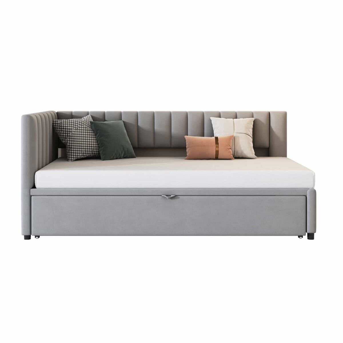 Mobrio Sofá-Cama Multifuncional 90/180*200 Cm - Design Compacto, Cama Extraível, Estofado Em Veludo - Cinza