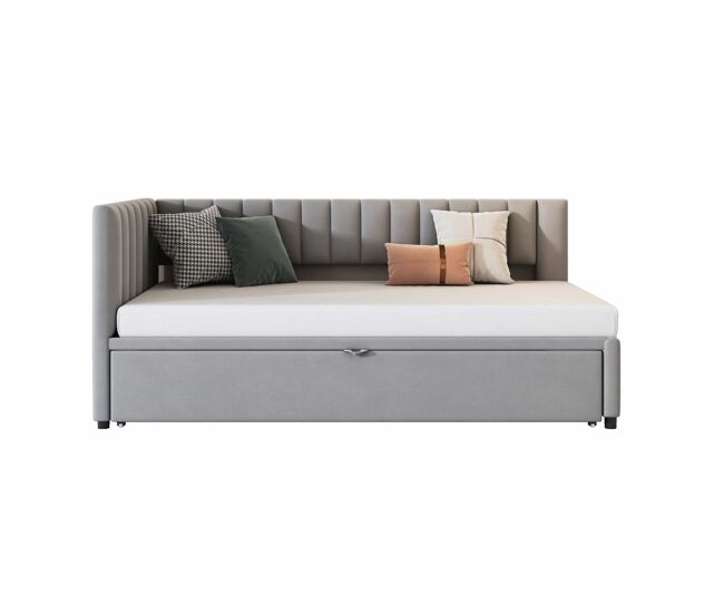 Sofá-cama multifuncional 90/180*200 cm - design compacto, cama extraível, estofado em veludo - gris