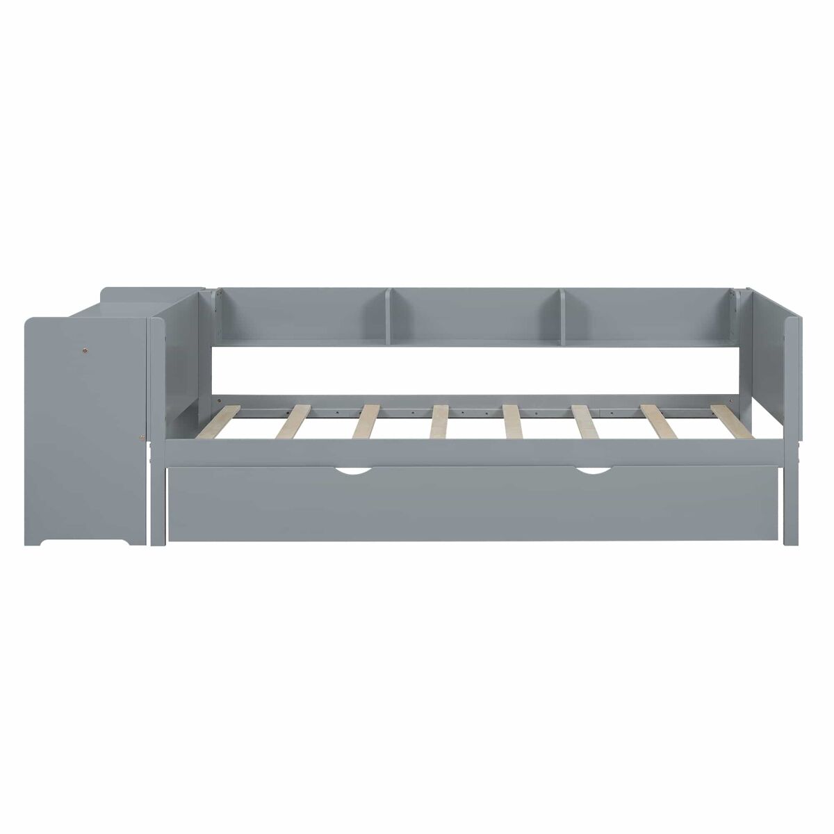 Cama individual 90x200 cm com cama de rodízio - com secretária lateral - cinzento