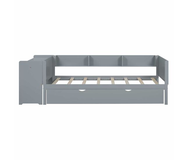 Cama individual 90x200 cm com cama de rodízio - com secretária lateral - cinzento
