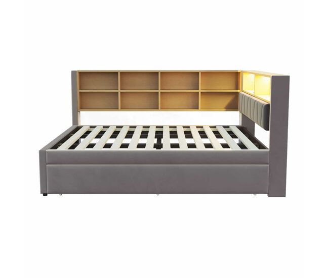 Sofá-cama 140x200 - cama extensível 90x190, com luzes led, tomadas e compartimentos, sofá multifuncional, cama individual, flanela - cinza escuro