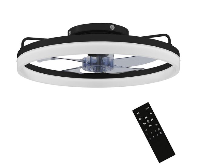 Homcom ventilador de teto com luz led 40 w motor dc reversível silencioso comando remoto 6 velocidades 3 cores temporizador para sala ø50 cm preto