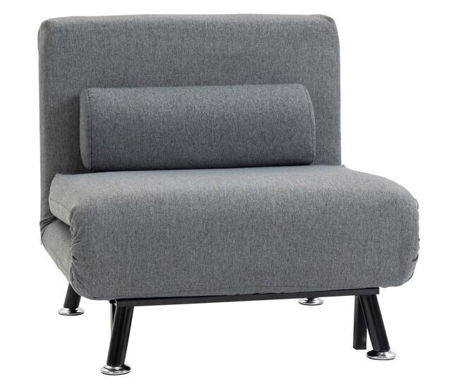 Homcom sofá cama individual 3 em 1 sofá cama dobrável estofado em linho com encosto ajustável em 5 níveis e almofada acolchoada para escritório quarto