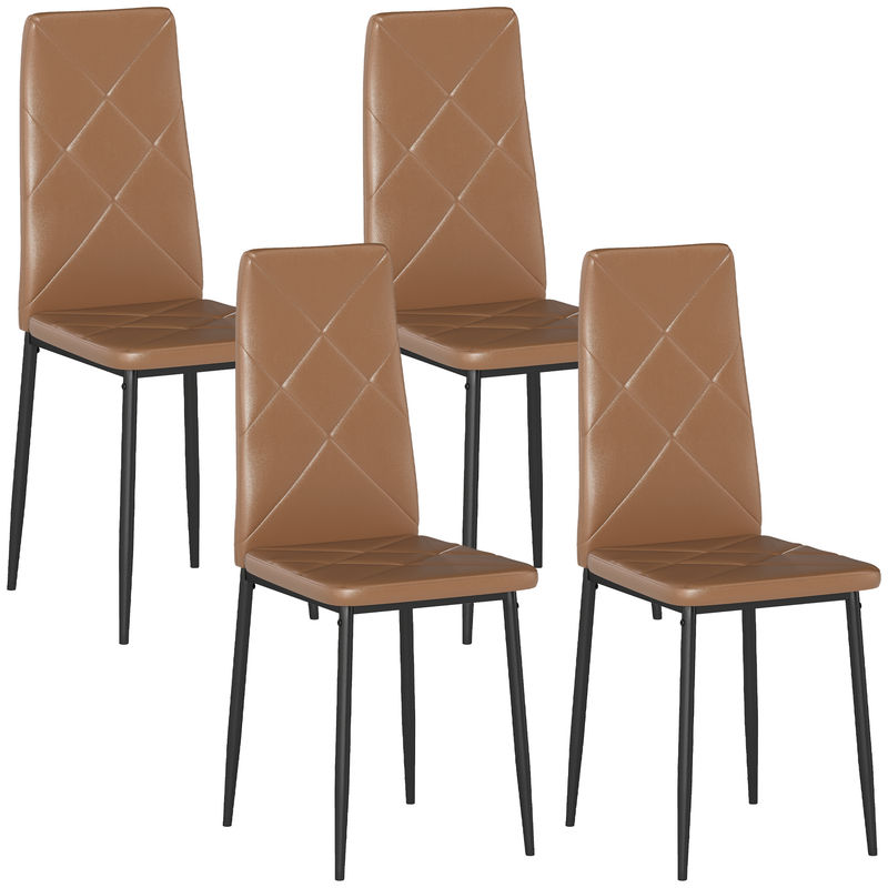 Homcom conjunto de 4 cadeiras de jantar cadeiras de cozinha modernas estofadas em couro sintético encosto alto assento acolchoado pernas de acier castanho