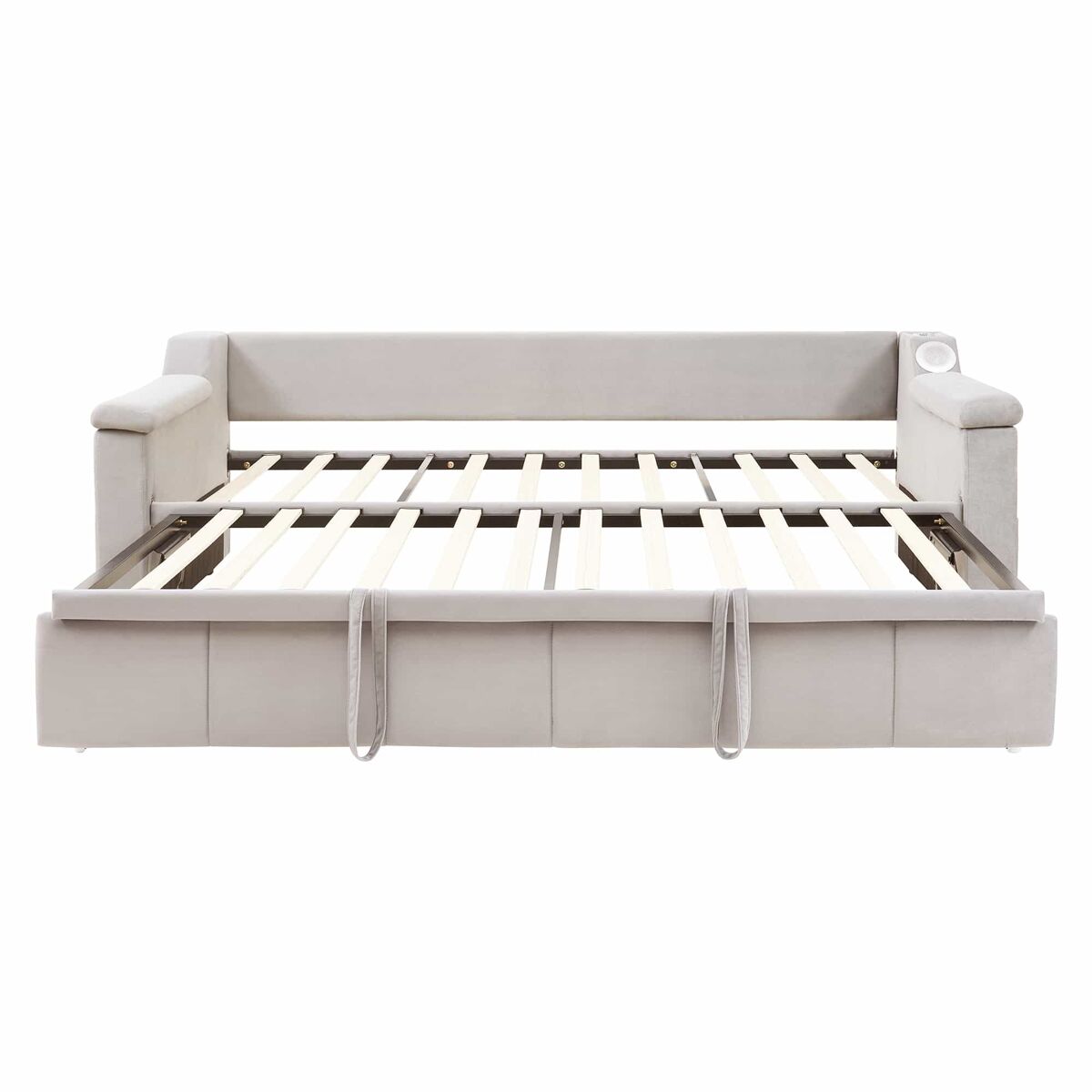 Sofá-cama 90/180x190 cm - apoios de braços largos e grossos, com sistema de som bluetooth inteligente, com porta usb, com compartimentos de arrumação,