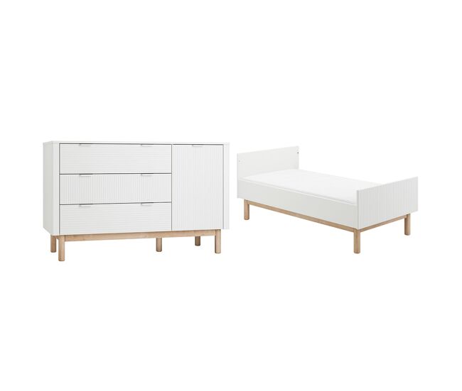Berço evolutivo 70x140 e cómoda com 3 gavetas e 1 porta pinio miloo blanc