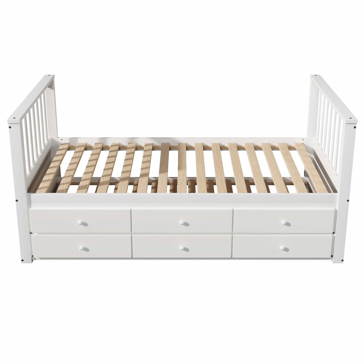 Cama de madeira 90x200 cm com cama de rodízio 90x190 cm - 3 gavetas - branco