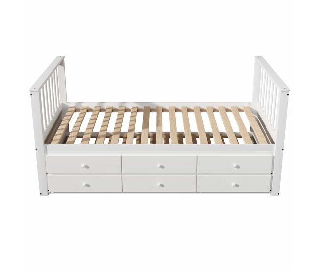 Cama de madeira 90x200 cm com cama de rodízio 90x190 cm - 3 gavetas - branco