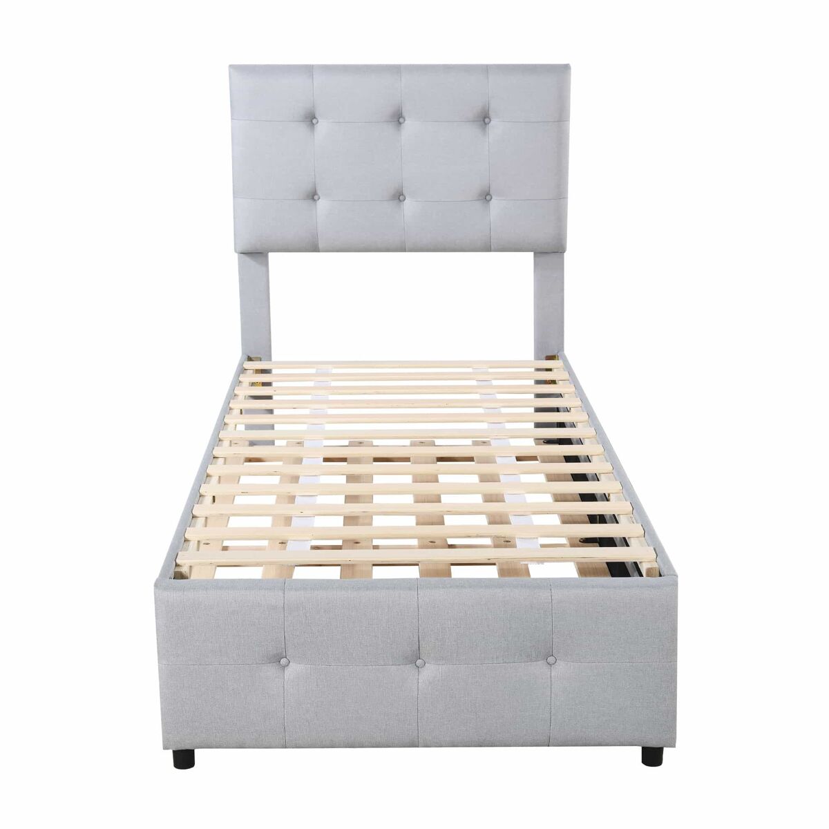 Cama com gavetão estofada 90x200cm - cabeceira regulável - tecido de linho - cinzento