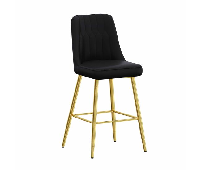 Conjunto de 2 bancos de bar 100 cm - couro pu noir com estrutura metálica prateada e apoio para os pés confortável - noir e doré