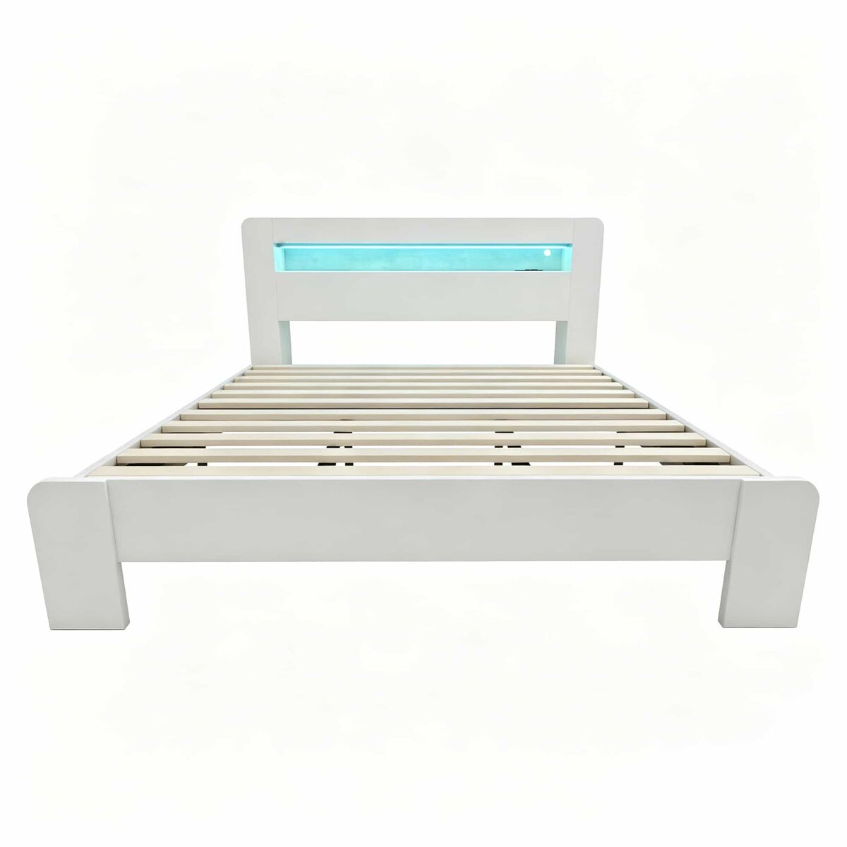 Cama de plataforma 180x200 - arrumação na cabeceira, led, tomadas integradas - branco