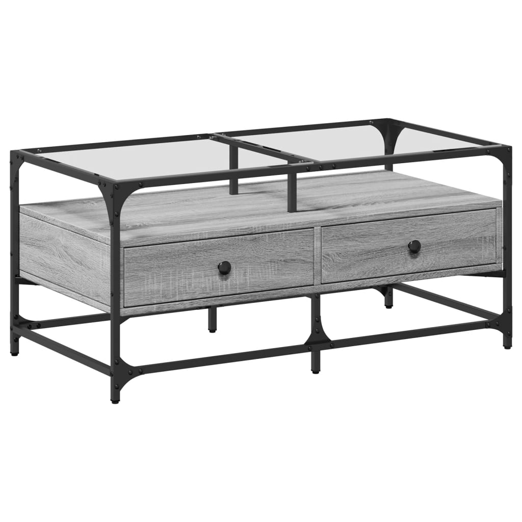 Mesa de centro, mesa baixa c/ topo de vidro 98,5x50x45 cm cinza sonoma aço