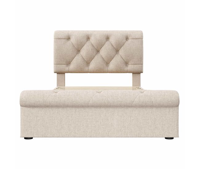 Cama individual 90x200 cm - com 2 gavetas e cabeceira ajustável - chesterfield - natural