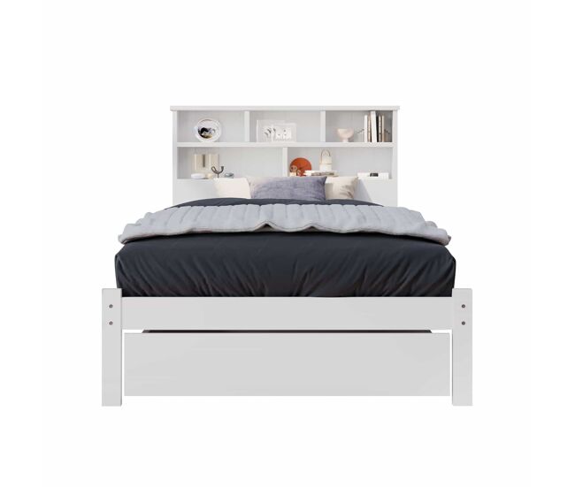 Cama individual 90x200 cm - cama de madeira maciça com gavetas e estrado, estante, para jovens e adultos - branco