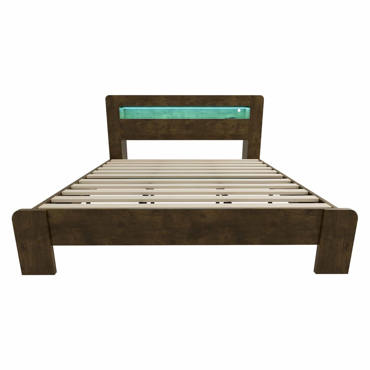 Cama de plataforma 180x200 - arrumação na cabeceira, led, tomadas integradas, moderna - madeira vintage
