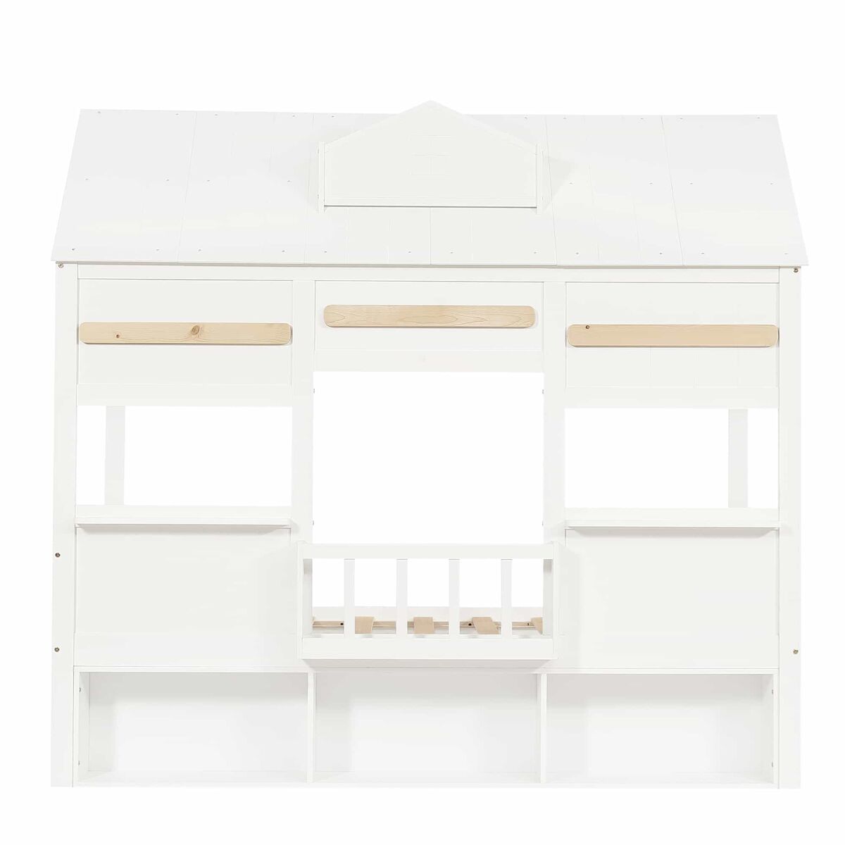 Cama alta infantil 90x200 - design em forma de casa com prateleira, base robusta - branco