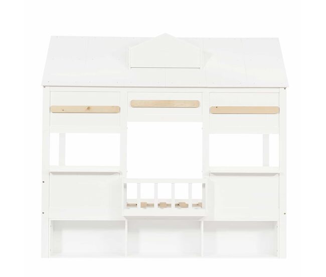 Cama alta infantil 90x200 - design em forma de casa com prateleira, base robusta - branco