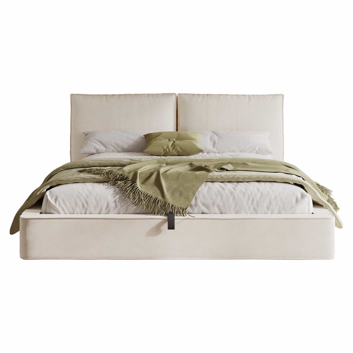Cama de casal estofada 180 x 200 cm - cama funcional hidráulica com base e cabeceira estofadas em veludo - bege